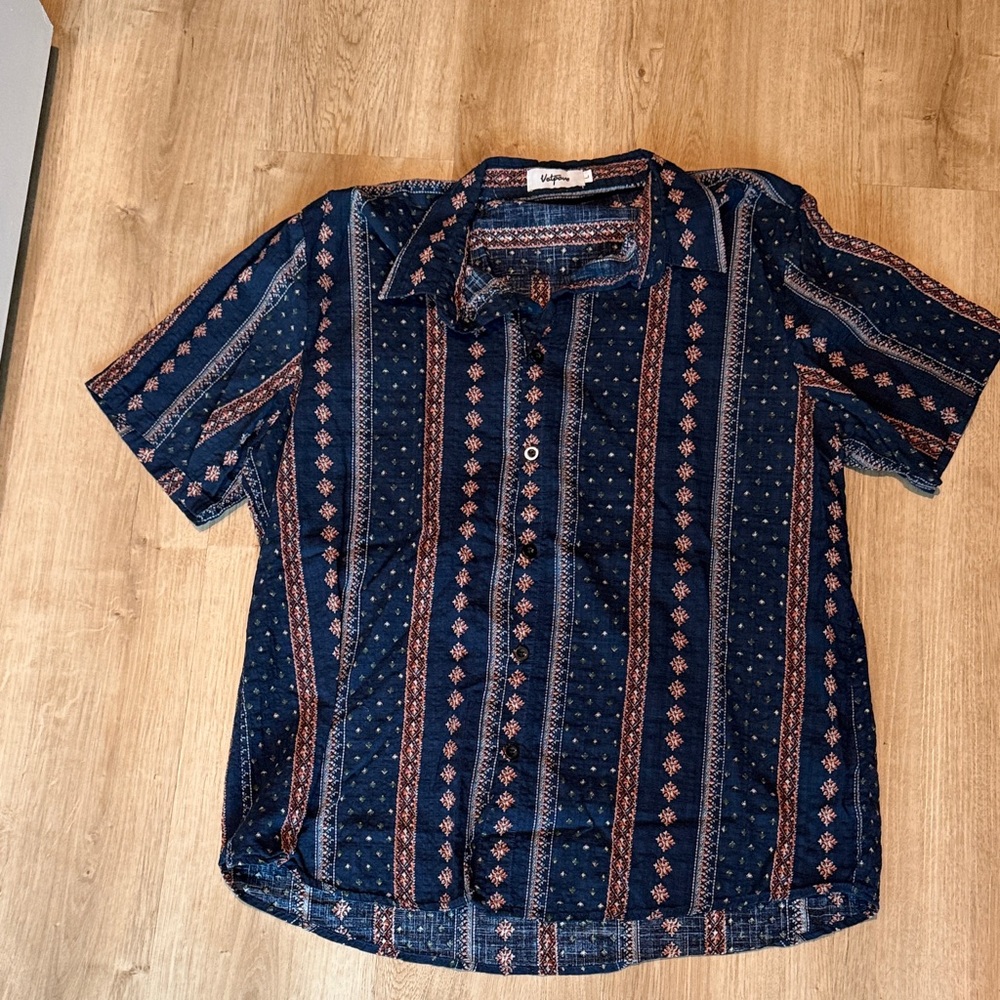 Vatpave Navy and Red Striped Casual Shirt